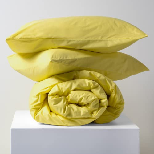 Lisola Set Copripiumino Matrimoniale, in Cotone Pregiato, Made in Italy, Sacco Copripiumino 250x240cm + 2 Federe 50x80cm, Tinta Unita. Modello: Tortona, Giallo