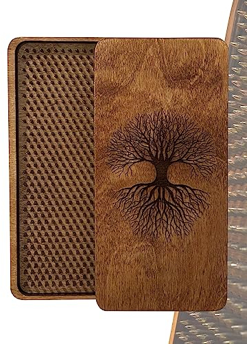 RIZONE Holz Yoga Board für Akupressur und Meditation mit Nägeln für Tiefengewebemassage, Sadhu Board für Yoga Praxis, Akupunkturmassage, Nagelhöhe 0,8 cm, Eiche