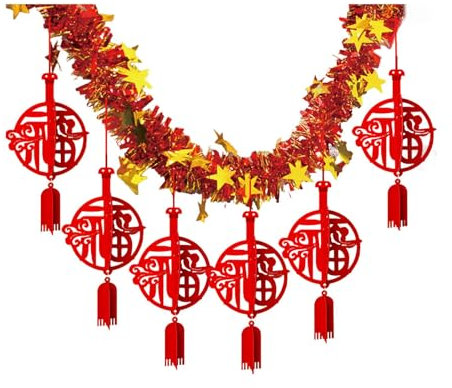 Colcolo Chinesische Neujahrs-Banner-Girlande, 2024 Frühlingsfest-Hängedekoration, DIY Frohes Neues Jahr, Jahr des Drachen für den Urlaub, Stil F