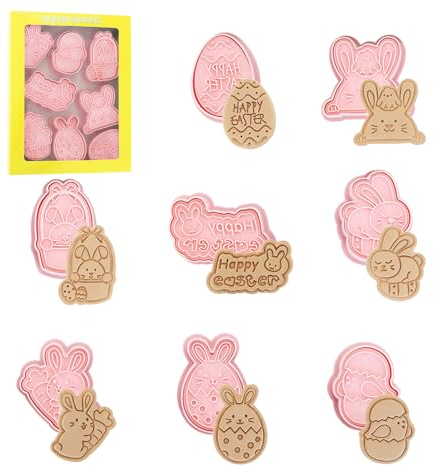 Set di 8 stampini pasquali, per biscotti, Pasqua, fai da te, per uovo di Pasqua, per bambini, stampini per biscotti pasquali, per Pasqua, coniglietti pasquali, piccoli stampini fai da te (Pasqua B)