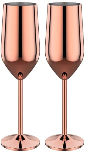 2Pcs Stainless Steel Champagne Glasses Set 6oz/200ml Fashion Champagne Flutes Kit Rose Gold/Silver/Gold Wine Goblets Elegant Champagne Goblets for Whiskey Cocktail Champagne Kuphy(Rose Gold)