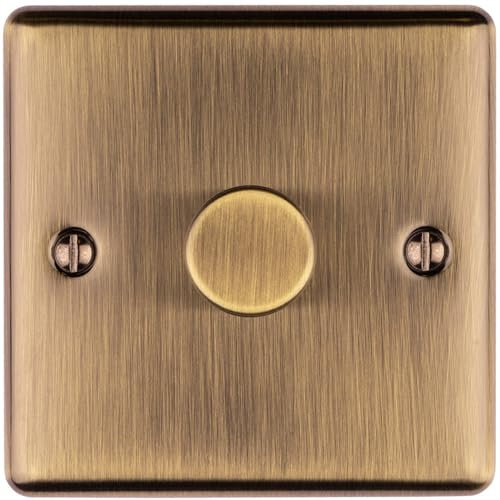 1 Gang 400W LED 2 Way Rotary Dimmer Switch ANTIQUE BRASS Light Dimming Plate - Decorative Metal Wall Plate