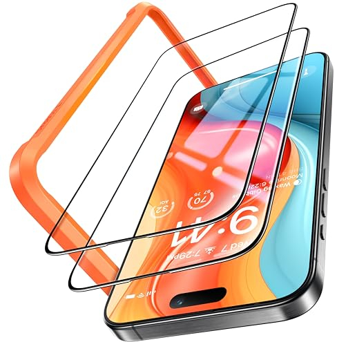 TORRAS für iPhone 15 Pro Max für Panzerglas [Full Screen] TOP 9H+ [Unzerbrechlich Bruchsicher] Schutzfolie iPhone 15 Pro Max [Zertifizierung] aus Deutsches Glas Anti-Fingerabdrücke, 2 Stück