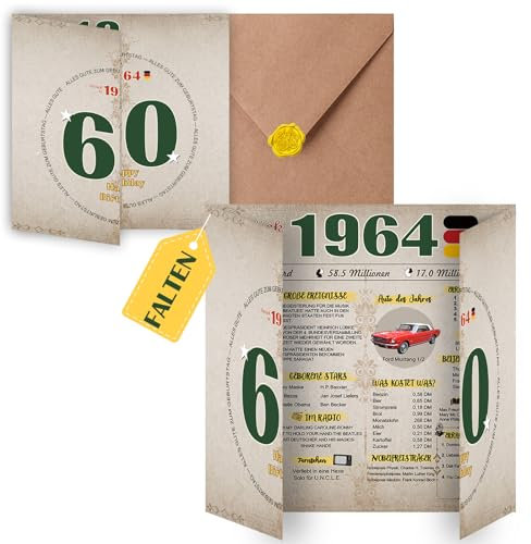 Sugeru Besondere Geburtstagskarte 61 mit Umschlag | 1964 Jahrgang Geschenk | 61 geburtstag frau mann | Sechzigsten Geburtstagsdeko lustig,Tolle Geschenkidee,Chronik,Karte,Jubiläum- DIN A4 (61 Jahre Ⅱ)