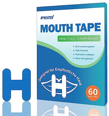 60 Piezas Mouth Tape for Sleeping, Anti Ronquidos Myotape, Cinta Bucal para Dormir, Solución para Ronquidos, Alivio Inmediato del Ronquido, Menos Respiración Bucal (Azul-H)