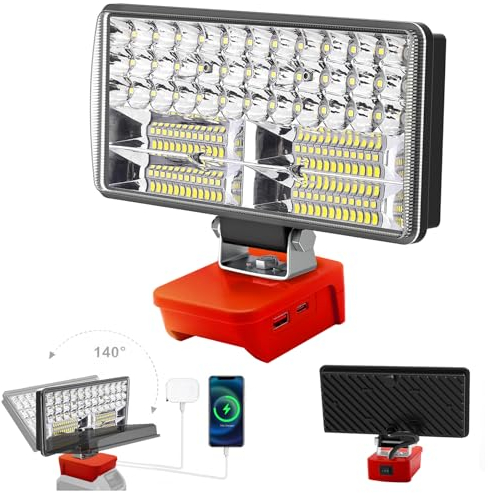 Luz Compatible con La Batería Milwaukee 18V/20V,Lámpara de Trabajo Led Sin Cuerda 60W 6000Lm Recargable Linterna con Protección de Baja Tensión Y Usb,Lámparas de Inundación Impulsadas Por Baterías Led