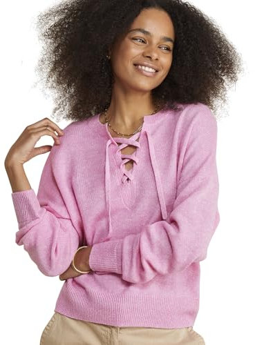 vineyard vines Damen Linen Cashmere Lace-up Crewneck Sweater Pullover, Rosa (Tea Rose), Mittel