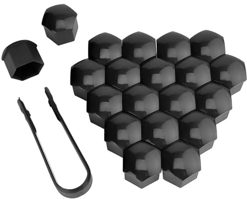 20PCS 21mm Hexagonal Wheel Nut Covers with Removal Tool, Black Car Wheel Lug Nut Protector Caps, Dustproof Rustproof Tyre Nut Rim Covers