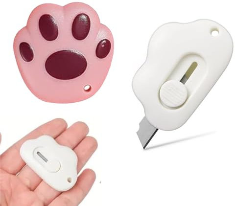 BQRKOTM 2 Pièces Ouvre Lettre, Mini Box Cutter, Mini Couteau Utilitaire Rétractable, Couteau De Papeterie, Coupe Papier Portable, Nuage Et Griffes De Chat Cutter, Pour Express Box, Papier, Artisanat