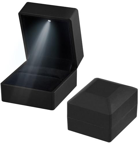 Jinlaili Scatola Anelli con Luce a LED, Scatola Anelli di Velluto, Scatolette Regalo di Gioielli, Scatola Decorativa Anelli Cuore per Fidanzamento Proposta Matrimonio Natale (Nero 2)