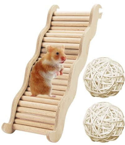 1 Stück Hamsterleiter, 2 Stück Weiße Sepak-Takraw-Bälle, Wellenleiter, Holzleiter, Haustierleiter, Hamster-Lebensraumleiter, Kletterspielzeug
