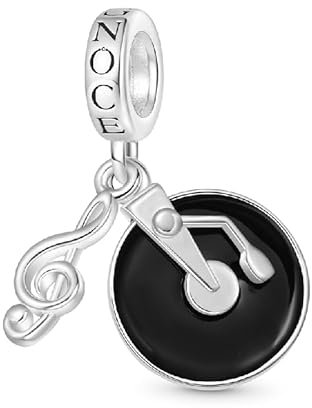 GNOCE Charm Anhänger Vintage Vinyl Disc Musik Anhänger 925 Sterlingsilber Beads Charms für Frauen und Mädchen Schmuckgeschenk für Musikliebhaber