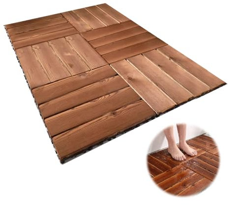 Caillebotis Exterieur, Tapis de Bain Bois, Épissage Gratuit DIY, Caillebotis Douche for Salle de Bain, Sauna, Bain, Spa et Marches (35,4 X 23,6)