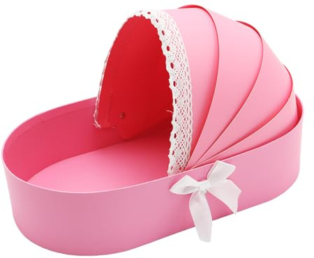 WENPACK Baby-Korb in Stubenwagen-Form, Karton, befüllbar, Blumen-Süßigkeiten, Babyparty, Taufe, Geschlecht offenbaren, Rosa