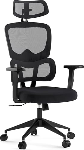 SENSE7 Ergonomischer Bürostuhl mit Netzlehne Kopfstütze Armlehnen 120 kg | Atmungsaktive Rückenfläche, verstellbare Elemente, geräuscharme Gummirollen, für Büro und Homeoffice, für Erwachsene