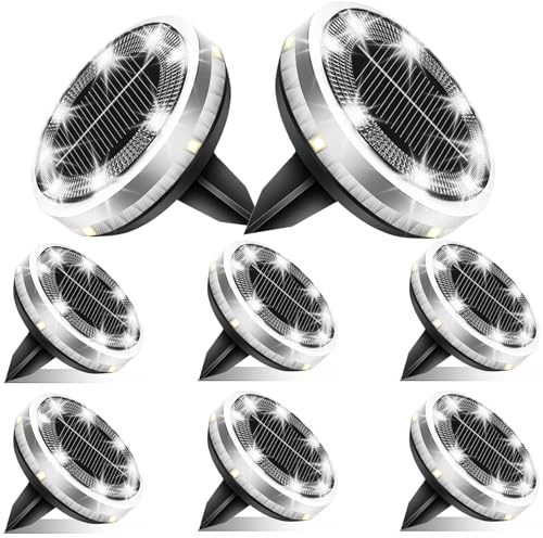 Bzavor 8 Stück IP65 Solar Bodenleuchte Aussen, 8 Obere + 4 Seitliche LED-Lichtperlen Solarleuchten Garten, Bodenleuchten Außen Wasserdicht, Bodenleuchte Außen, LED Solar Gartenleuchten,Lampe Outdoor