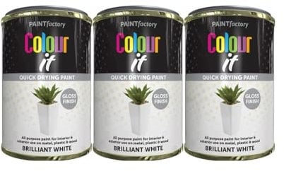 MIXEL Brilliant White Gloss Tin Paint, Quick Drying Formula, Easy to Apply, Long-Lasting, DIY Enthusiasts, Interior and Exterior Use, Portable & Lightweight, 300ml, (3 Pcs)