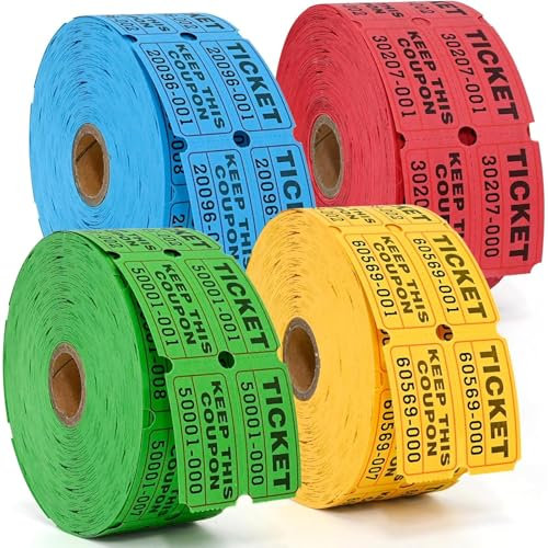 Wonninek Lot de 4 rouleaux de 4 000 tickets tombola numérotés pour événement de fête, récompense, collecte de fonds, carnaval