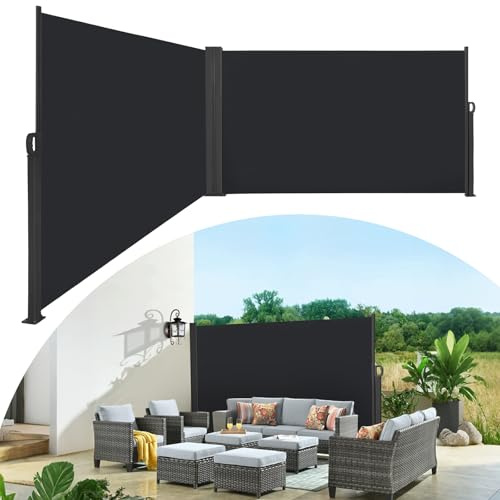 Seitenmarkise Ausziehbar 160x600cm – Sichtschutz & Windschutz, Blickdicht & Wasserfest, Doppelseitenmarkise,Seitenrollo mit Wandhalterung für Balkon, Terrasse & Garten – Sonnenschutz Anthrazit