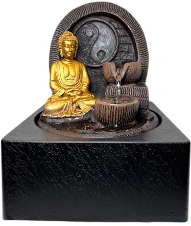 HOSTENATURA Fuente de Buda con LED 18x18x23cm - Fuente de Interior de Resina