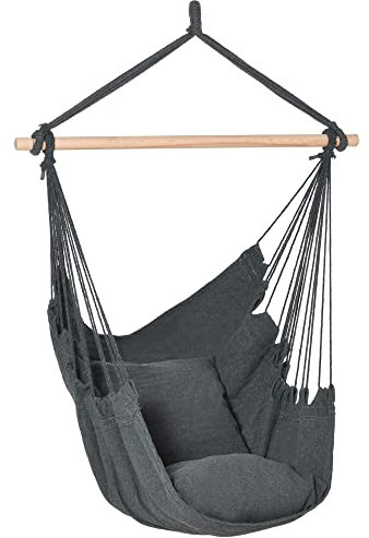 Outsunny Fauteuil Suspendu extérieur Chaise hamac Chaise Suspendue balançoire avec 2 Coussins, intérieur et extérieur, en Tissu Coton mélangé, pour Cour Patio pelouse, Gris foncé