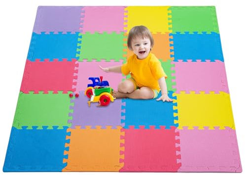 CROWNSHOP 20PCS Foam Play Mat 30x30x1CM Kids Play Mat Interlocking Floor Tiles Multi Colour Soft EVA Baby Floor Mats for Children's Play and Crawl (Color)
