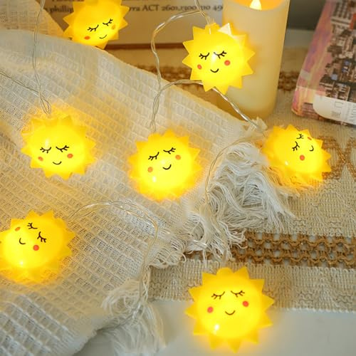 Koboko LED Lichterkette mit Sonne Design, 2M 10 LED Lichterkette Kinderzimmer, Warmweiß Lichterketten Innen Batteriebetrieben, Dekorative Lichter für Schlafzimmer,Schlafzimmer,Weihnachten,Geburtstag