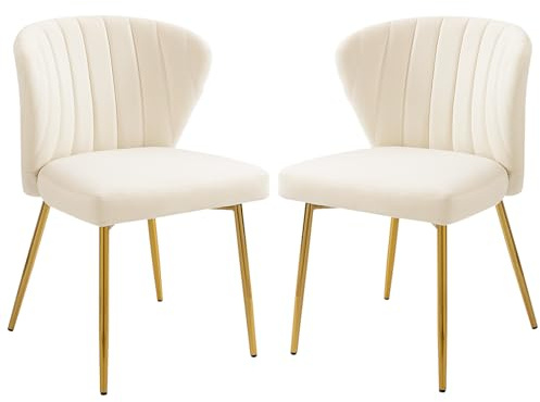 Fiximaster Esszimmerstühle 2er Set, Polsterstuhl Esszimmer modern, Samt, Küchenstuhl mit Rückenlehne, Ergonomischer Stuhl mit goldenen Beinen,Esszimmerstuhl für Wohnzimmer,Küche,Schlafzimmer (Beige)