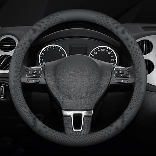 Auto Lenkradbezug Leder für VW T4 Transporter, Lenkradhülle Anti Rutsch Breathable Lenkradschutz Lenkradabdeckungen für Frauen Männer,Black-O Shape