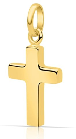 Tony Fein Goldener Kreuz Anhänger 16x32 mm 585er 14 Karat Vergoldet Hochglanzpoliert Made in Italy für Damen und Herren