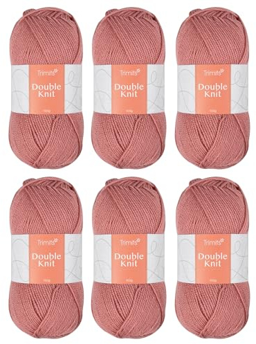 Trimits Double Knit Acrylic Yarn Wool for Knitting and Crochet - 6 x 100g (280 metres) - Soft Touch Easy Care Machine Washable DK Yarn, Oeko-TEX Certified Fibre, Dusty Rose