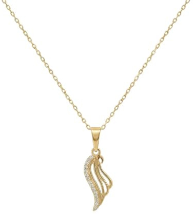 Suzan Gold® 375 Echtgold Halskette Damen mit Engelsflügel Anhänger und Zirkonia, elegant und zeitlos für Alltag und besondere Anlässe, nickelfrei wasserfest Geschenkidee – Aurelion Wing