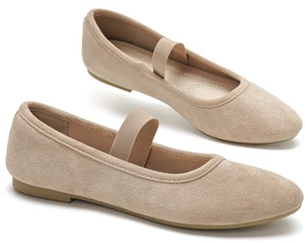 GLAMORA Merceditas Mujer Bailarinas Manoletinas Mary Jane Ante Sintético Tira Elástica Zapatos Planos Flexibles Antideslizantes Transpirables Plantilla Acolchada Suela Goma kaki-38