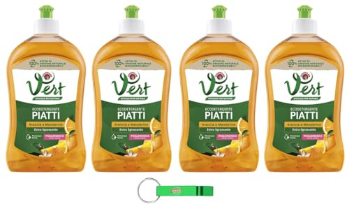 4 x Chanteclair Vert detersivo per lavastoviglie ecologico arancione e mandarino – Detergente Piatti con Arancia e Mandarino Ipoallergenico 500 ml + portachiavi Beni Culinari