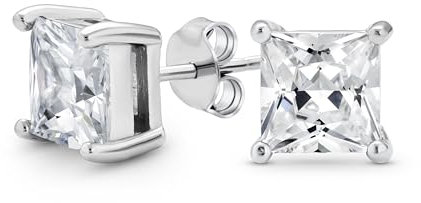 Quadratische Zirkonia Solitaire Ohrringe Im Brillantschliff Prinzessin AAA CZ Für Damen Und Herren Aus Sterlingsilber 8MM