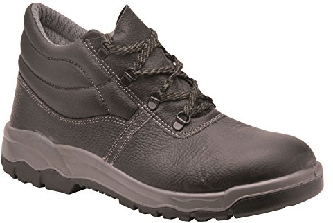 Portwest FW23 Steel Action Leather Mid Boot Padded Collar Lace-Up Fastening | Black, 7, S3 EN ISO 20345, CE Certified, UKCA Marked, Water Resistant Upper, Anti-Static Footwear, Dual Density, Flock Lined