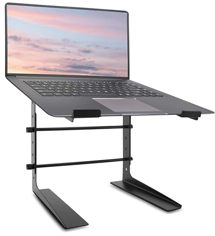 Pyle Portable Adjustable Laptop Stand - 6.3 to 10.9 Inch Anti-Slip Standing Table Monitor or Computer Desk Workstation Riser with Level Height Alignment for DJ, PC, Gaming, Home or Office - PLPTS25