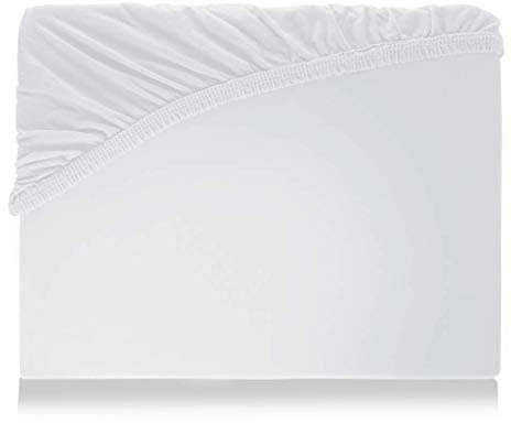 Bella Luna Jersey de Luxe Spannbettlaken in Woll-Weiß | Bettbezug für Wasserbetten, Boxspringbetten & Übergrößen | Größe 90x190 bis 100x220 cm | pflegeleichtes Spannbetttuch aus 97% Baumwolle