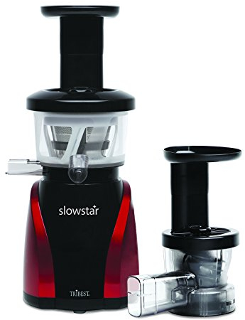 Tribest Slow Star Vertical Juicer and Mincer with Slow Masticating Auger - Powerful 200w Motor - BPA Free Construction - Red & Black - 10 Year UK Warranty