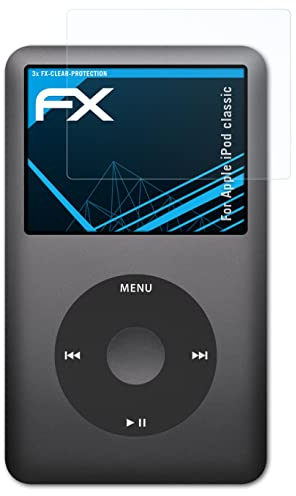 atFoliX Schutzfolie kompatibel mit Apple iPod classic Folie, ultraklare FX Displayschutzfolie (3X)