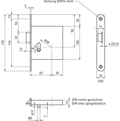 Zusatzfalle BHM 1030 1-flg. EN 179, DM 65, rechts, Stulp 170 x 24 mm, Edelstahl