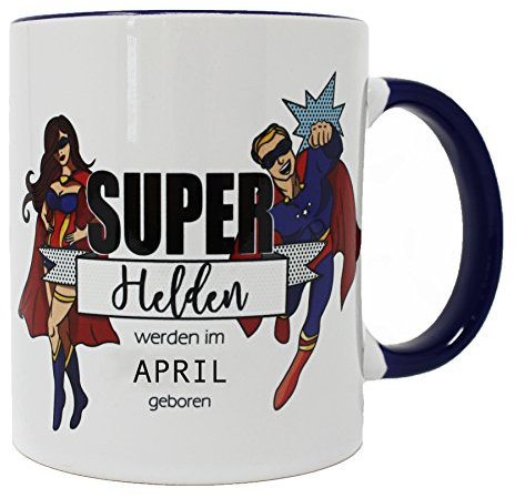 Close Up Superhelden Tasse à café haut de gamme avec anse et intérieur bleu – Cadeau pour les héros du quotidien, les parents, les partenaires, les amis, les nouveau-nés Avril