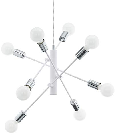 EGLO Pendelleuchte Gradoli, 8 flammige Hängelampe, Hängeleuchte aus Metall in Weiß und Chrom, Esstischlampe, Wohnzimmerlampe hängend mit E27 Fassung, Ø 71 cm