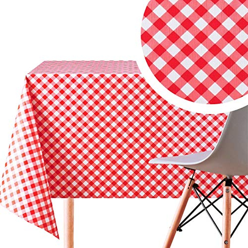 KP HOME Toile Cirée Rectangulaire 200x140cm, Rouge et Blanc, Nappe Plastique en PVC Essuyable, Facile à Nettoyer, Imperméable en Vinyle Jardin Nappe Toile Ciree, avec Motif Carreaux Vichy Classique