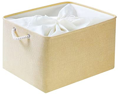 Mangata Zusammenklappbare, verdickte Aufbewahrungsbox aus Leinen mit Seilgriffen (Beige, Jumbo)