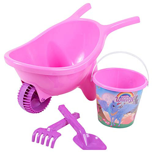 URBN-TOYS 4 Piece Wheelbarrow Beach Set Unicorn