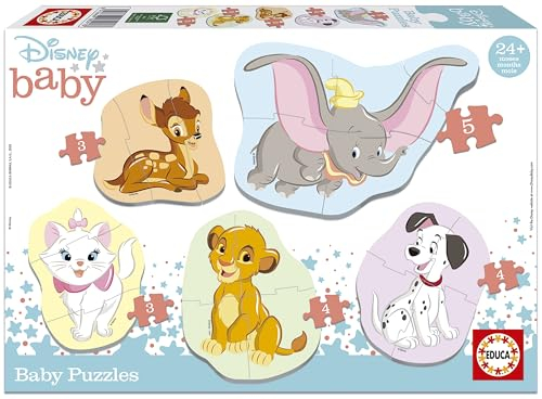 Educa - Disney, Baby Puzzleset mit 5 Puzzles für Kinder ab 24 Monaten, Bambi, Dumbo, 101 Dalmatiner, Aristocats, König der Löwen (18591)