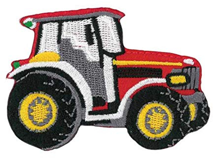 Kleiber Bügelbild Patch Applikation zum Aufbügeln Traktor Trecker rot 7,0 x 5,0 cm