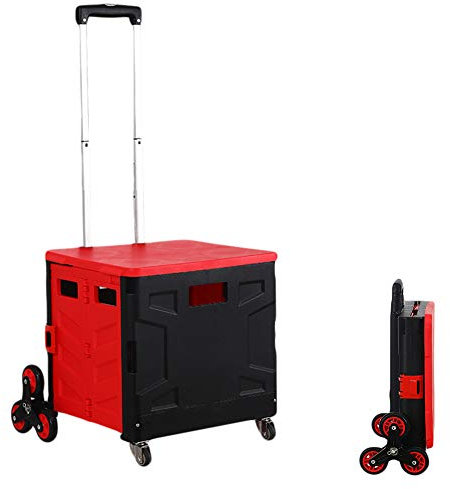 MNSSRN Klappbaren tragbare Push-Pull Wagen, Einkaufswagen Einkaufstasche, Klettern Trolley mit großer Kapazität Supermarkt Shopping Trolley Trolley,Rot,Medium