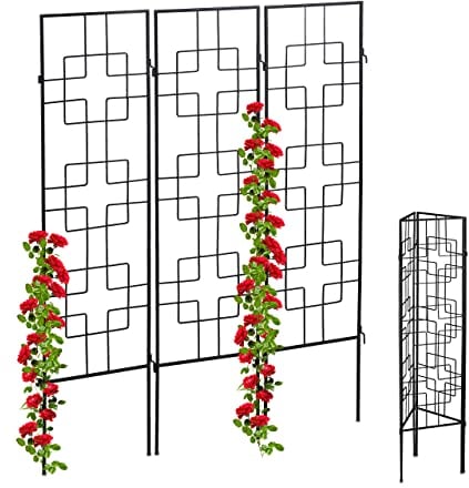 Relaxdays 6 x Rankgitter Metall, zum Stecken, Rankhilfe für Kletterpflanzen, Kletterhilfe 122 x 30,5 cm, Spalier Garten, schwarz